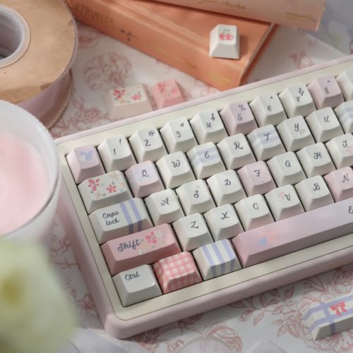 152 Tasten PBT Dye-Sub Tastenkappen Cherry Profile Pink Gitter Garten Tastenkappen Set passend für 61/64/87/104/108 Cherry MX Switches ISO ANSI Layout Mechanische Tastatur von Sumgsn