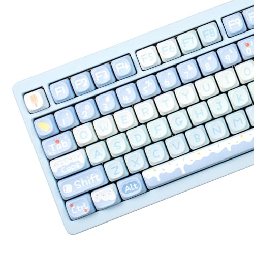 Sumgsn Runde Moa-Profil-Tastenkappen, 140 Tasten, niedliches blaues PBT-Tastatur-Set mit Tastenkappen-Abzieher für Cherry MX-Schalter, mechanische Tastatur von Sumgsn