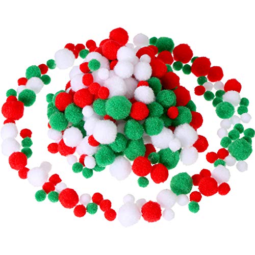 300 Stücke Verschiedene Pom Poms Fluffy Pom Balls Kleine Craft Pompons für DIY und Dekorationen, 3 Größen (Rot, Weiß, Grün) von Sumind