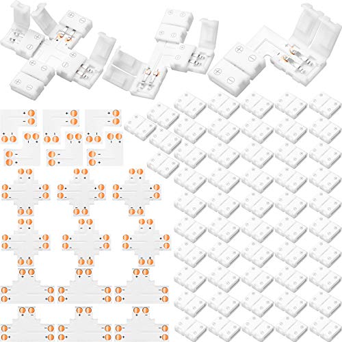 72 Stücke 2 Polig LED Streifen Verbinder Kit LED Lichter Verlängerung T-Förmige Lötfreie LED Adapter Anschluss L-Förmige 8 mm Lötfreie X-Förmige Steckverbinder für SMD 3528, 2835 Licht von Sumind