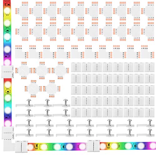 95 Stücke 4-Polig LED Licht Steckverbinder Anschlüsse Set mit Schrauben Clips, 4-Polig LED Streifen Verbindern, Schneidbar PCB Board in T, L und X Form für SMD 5050 RGB Lückenlos Verbinder von Sumind