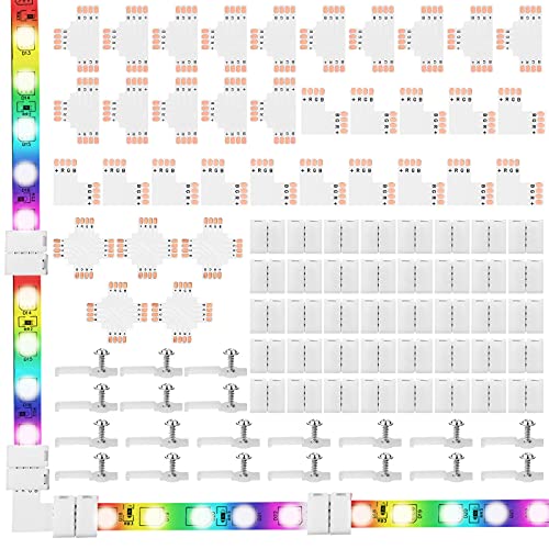 95 Stücke 4 Polig LED Licht Streifen Verbinder Set inklusiv Schrauben Befestigung Klammern, 4 Polig Anschluss, Schneidbar Leiterplatte in T-, L- und X-Form für Lückenlos Lötfrei Verbinder von Sumind