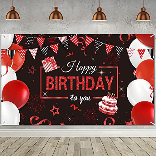 Leinwand-Banner für Geburtstag, Rot und Schwarz, Hintergrundbanner Happy Birthday, extra groß, Party-Dekoration für Geburtstagsfeier, Frauen Mädchen, 72,8 x 43,3 Zoll von Sumind