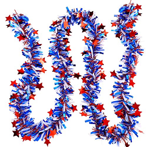 Patriotische Lametta-Girlande zum 4. Juli, rot, weiß, blau, künstliche Unabhängigkeitstag, metallisch, gedreht, hängende Girlande, Kaminkranz, Dekoration für Treppengeländer von Sumind