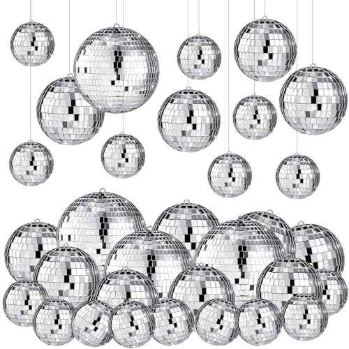 Sumind 35 Stück Weihnachts-Hängende Discokugeln Ornamente Mini Discokugel Dekorationen Reflektierende Spiegelkugel Dekoration 70er Jahre Disco Party Dekor für Weihnachtsbaumschmuck (6,1 cm, 5,1 cm, von Sumind