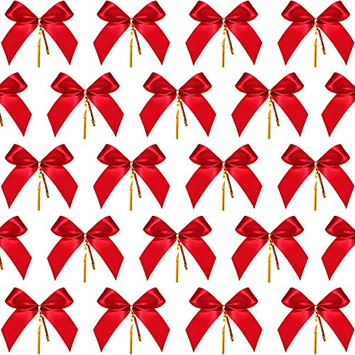 Sumind 48 Stück Weihnachten Bogen Rot Band Bow Weihnachtsbaum, Weihnachtskranz, Dekoration (3 x 2,94 Zoll) von Sumind