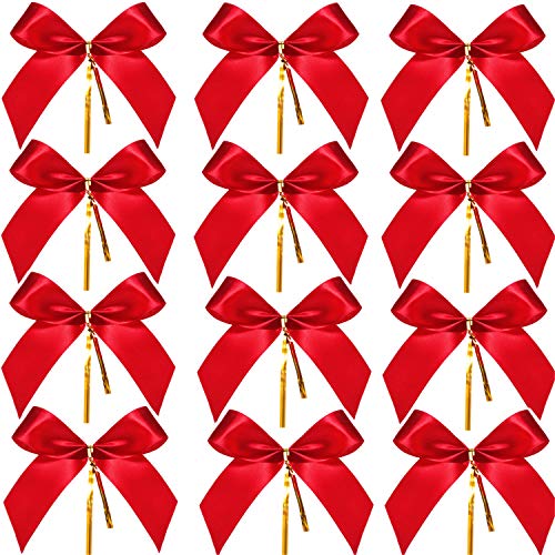 Sumind 48 Stück Weihnachten Bogen Rot Band Bow Weihnachtsbaum, Weihnachtskranz, Dekoration (4,25 x 3,75 Zoll) von Sumind