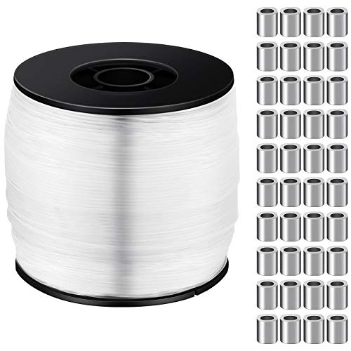 Sumind Starker Durchsichtig Draht zum Aufhängen von Bildern Unsichtbarer Draht für Bilderrahmen Angeldraht bis zu 100 Pfund 656 Fuß Monofile Angelschnur mit Crimpschlaufenhülsen aus Aluminium von Sumind