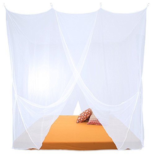 Sumkito Moskitonetz XXL Doppelbett weiß Mückennetz eckig Bettvorhang 2 Eingänge Insektenschutz von Sumkito