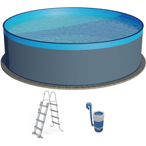 Stahlwandpool Set rund Acapulco 450x90 cm, Stahl 0,3 mm anthrazit, Folie 0,2 mm blau, Overlap von Summer Fun