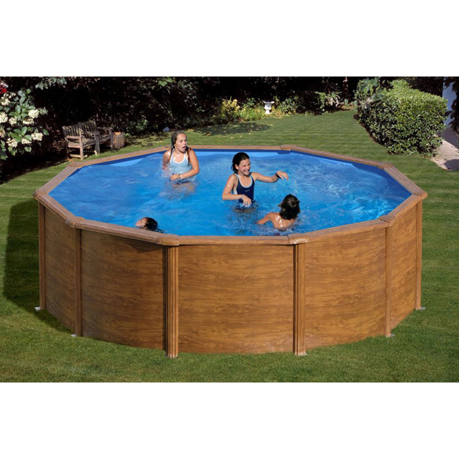 Summer Fun Stahlwand Pool-Set Holz-Dekor RHODOS Aufstellb. rund Ø 460 x 120cm von Summer Fun