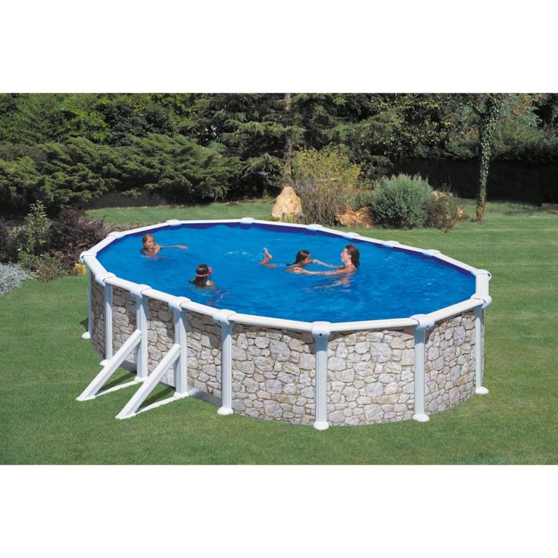 Summer Fun Stahlwand-Pool Set Stein-Dekor VALENCIA oval 500 x 300 x 120cm von Summer Fun