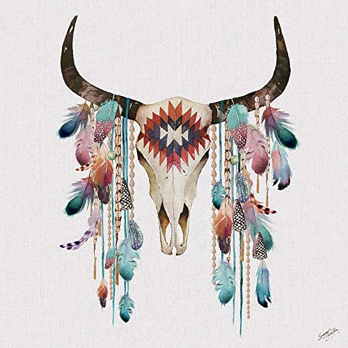 Summer Thornton Tribal Skull 60 x 60cm Canvas Print Leinwanddruck, Mehrfarbig, 60 x 60 cm von Summer Thornton