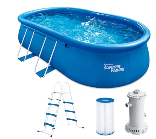 Summer Waves Quick Up Pool Komplettset | Oval 549x305x107 cm Blau | Aufstellpool Set | Gartenpool & Schwimmbecken inkl. Filterpumpe, Leiter, Bodenvlies & Abdeckplane von Summer Waves