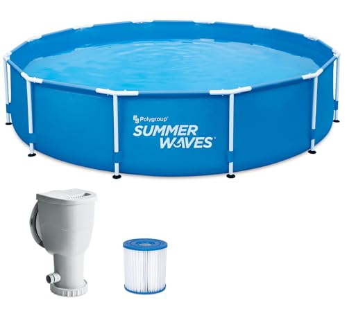 Summer Waves Frame Pool Komplettset | Rund 366x76 cm Blau | Aufstellpool Set | Gartenpool & Schwimmbecken inkl. Filterpumpe von Summer Waves