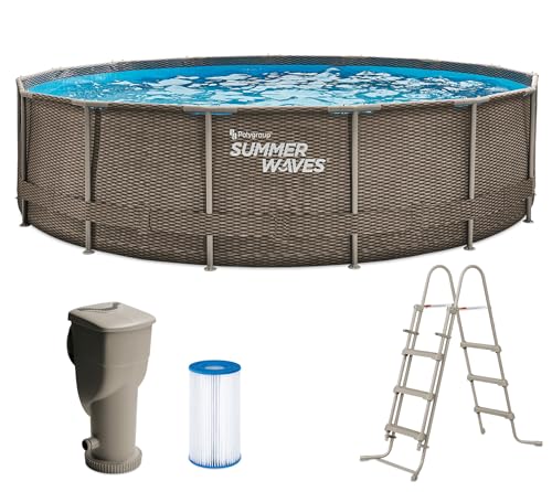 Summer Waves Frame Pool Komplettset | Rund 457x106 cm Braun | Aufstellpool Set | Gartenpool & Schwimmbecken inkl. Filterpumpe von Summer Waves