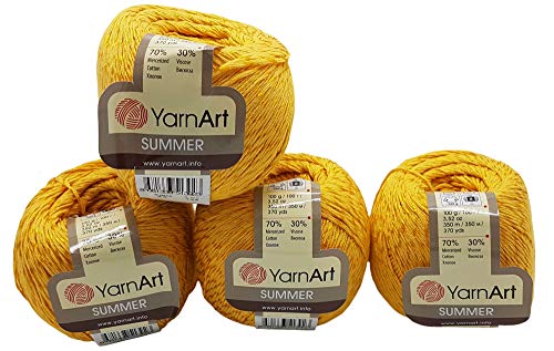 YarnArt Summer 4 x 100 gramm Wolle für Stricken und Häkeln, 70% merzerisierter Baumwolle und 30% Viskose (gold 23) von Summer