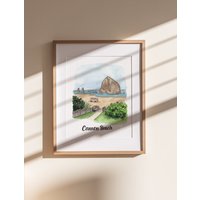 Cannon Beach Print | Aquarell Illustration Kunstdruck Oregon Küste Malerei von SummerStokesArt