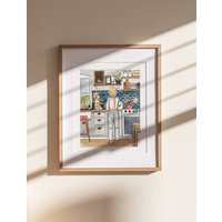 Küchen Poster | Aquarell Illustration Mutter & Sohn Kunst Kochen Kunstwerk Wandkunst 8x10" 5x7" Archival Kunstdruck von SummerStokesArt