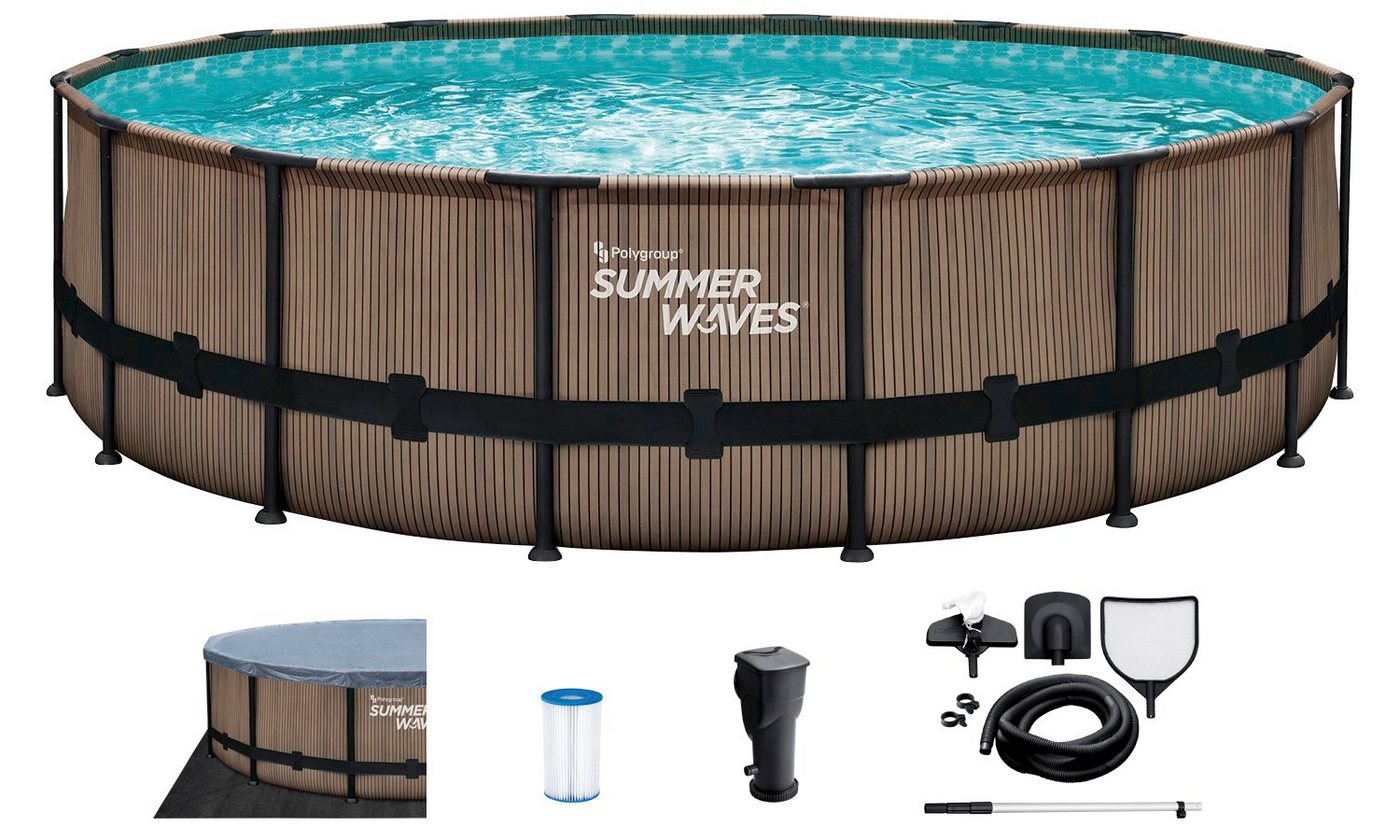 SummerWaves Framepool Elite (Set, 6-tlg), ØxH: 488x122 cm, Teak-Optik von SummerWaves