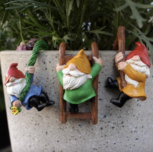 Summerdate 3-teiliges Gartenzwerg-Set für drinnen draußen, Miniatur-Blumentopf-Figuren, Statuen Skulpturen als Gartendeko, Zwerg für Hof, Büro,Garten,Schreibtisch-Ornament von Summerdate