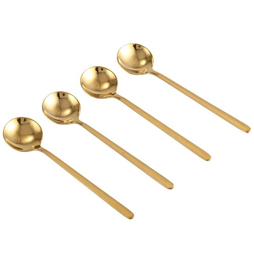 4 stueck/set runde kaffeeloeffel edelstahl teeloeffel zucker dessert loeffel eiscreme suppenloeffel kueche zubehoer (gold) von Summerwindy