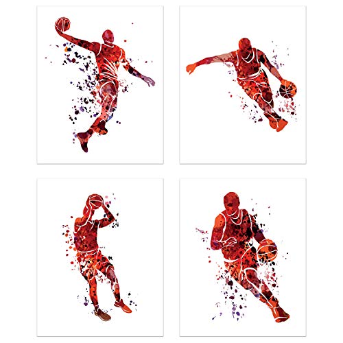 Summit Designs Aquarell Basketball Wandkunst Drucke - Partikel-Silhouette - 4er Set (8x10) Poster Bilder - Schlafzimmer - Man Cave Decor von Summit Designs