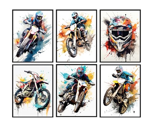 Summit Designs Motocross-Poster Sport – Motocross-Geschenke, Dekoration für Schlafzimmer, Wand, Sport-Motocross-Poster für Wand, Dirtbike-Dekor, Motocross-Wandkunst, Fahrradkunst, ungerahmt, 6er-Set von Summit Designs