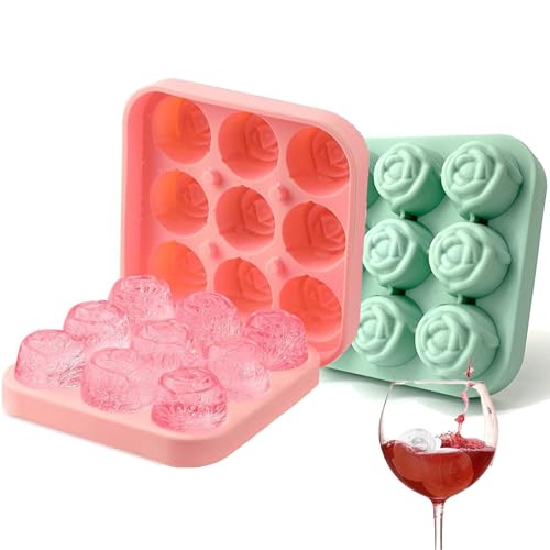 2 Stück Silikon Eiswürfelform, mit Deckel BPA Frei, 3D Rosen Eiswürfelbehälter mit Deckel,Wiederverwendbare 9-Fach Ice Cube Tray, Eiswürfelformen für Eis, Whiskey, Cocktail, Saft, Kaffee Eiskugelform von Sumnos