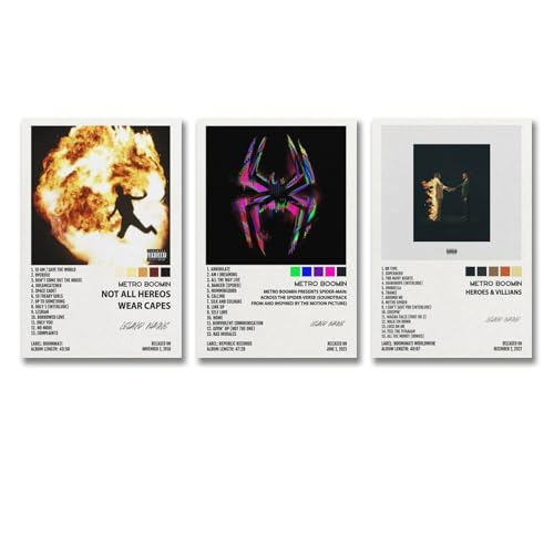 A Set Of 3 Metro Poster Boomin Rapper Music Album Cover Poster Für Zimmer, Ästhetische Leinwand-Wandkunst, Schlafzimmer-Dekor Poster 08x12inch(20x30cm)-3pcs von Sumooa