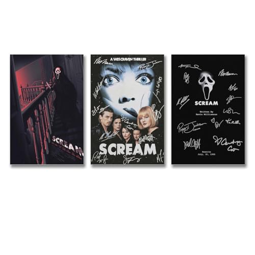 A Set Of 3 Scream Poster Movie Classic Horror Film Vintage Poster Für Zimmer, Ästhetische Leinwand-Wandkunst, Schlafzimmer-Dekor Poster 08x12inch(20x30cm)-3pcs von Sumooa
