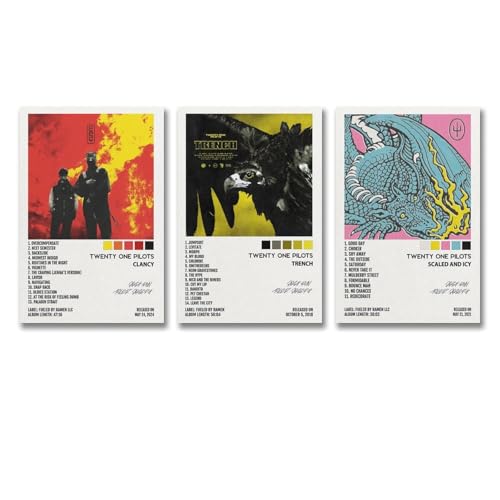 A Set Of 3 Twenty Poster One Pilots Clancy Music Album Cover Poster Für Zimmer, Ästhetische Leinwand-Wandkunst, Schlafzimmer-Dekor Poster 08x12inch(20x30cm)-3pcs von Sumooa
