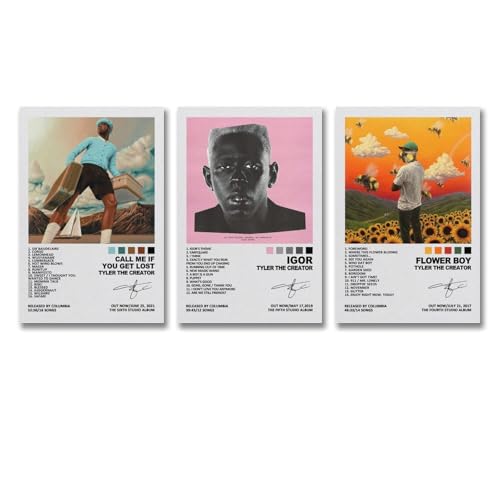 A Set Of 3 Tyler Poster The Creator Music Vintage Album Cover Poster Für Zimmer, Ästhetische Leinwand-Wandkunst, Schlafzimmer-Dekor Poster 08x12inch(20x30cm)-3pcs von Sumooa