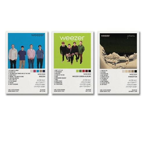 A Set Of 3 Weezer Poster Rock Band Music Album Cover Poster Für Zimmer, Ästhetische Leinwand-Wandkunst, Schlafzimmer-Dekor Poster 08x12inch(20x30cm)-3pcs von Sumooa