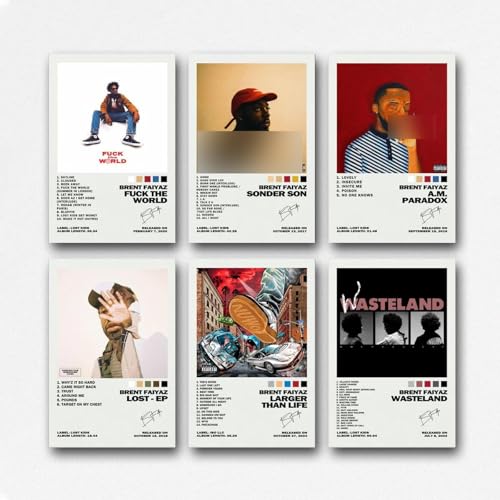 A Set Of 6 Brent Poster Faiyaz Music Singer Album Cover Poster Für Zimmer, Ästhetische Leinwand-Wandkunst, Schlafzimmer-Dekor Poster 08x12inch(20x30cm) von Sumooa