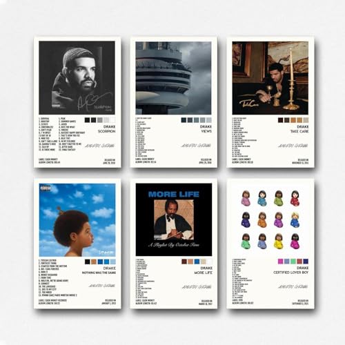 A Set Of 6 Drake Poster Rapper Music Album Cover Poster Für Zimmer, Ästhetische Leinwand-Wandkunst, Schlafzimmer-Dekor Poster 08x12inch(20x30cm) von Sumooa