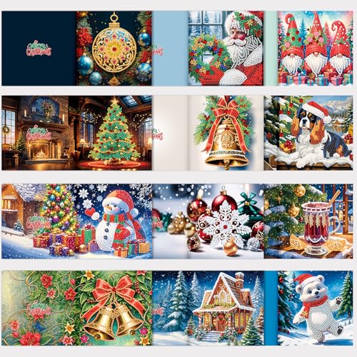 12er DIY Diamond Painting Grußkarten Set für Ostern und Weihnachten - Osternkarten für Kinder & Erwachsene (Weihnachten-12er Set K) von Sumshy