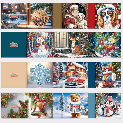 12er DIY Diamond Painting Grußkarten Set für Ostern und Weihnachten - Osternkarten für Kinder & Erwachsene (Weihnachten-12er Set L) von Sumshy