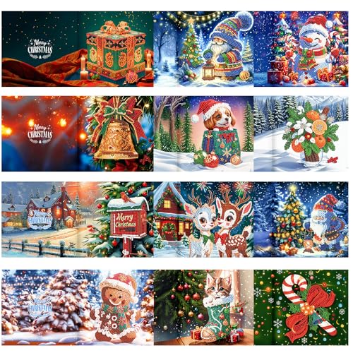 DIY Diamond Painting Grußkarten Set Ostern & Weihnachten - 12er Set für Kinder & Erwachsene von Sumshy