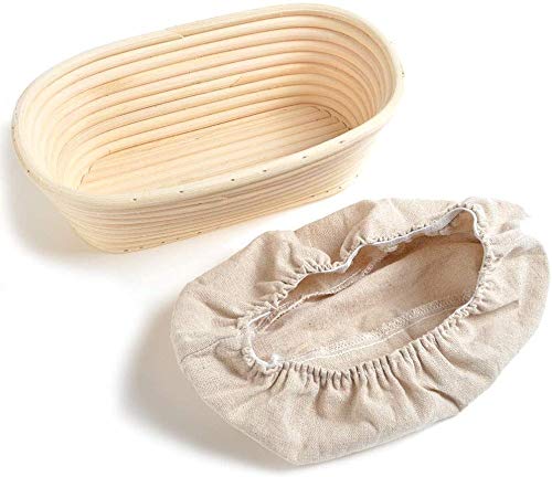 Sumshy Gärkörbchen klein Oval, 28 * 14 * 8CM, Garkörbchen für Brot [ Hergestellt aus 100% handgefertigtem Natur-Rattan-Rohr & ohne Bleichprozess ] - 100% Natur-Rattan - inkl. Leineneinsätze von Sumshy