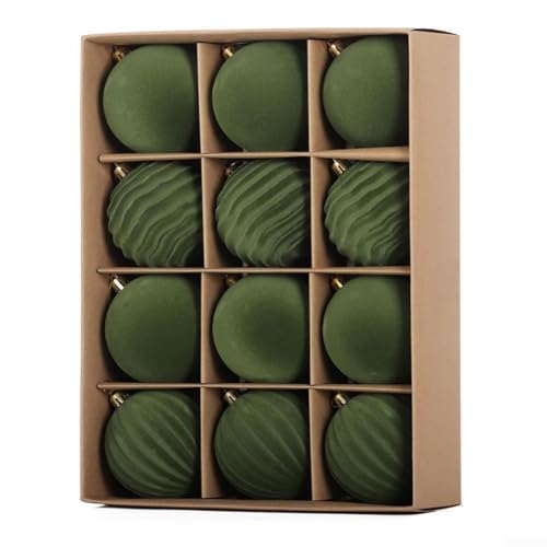 12-teiliges Weihnachtskugel-Set für Urlaubsdekorationsprojekte, mit einer beflockten Textur für einladende und gemütliche festliche Atmosphäre zu Hause (8 cm grün) von Sumsoctober