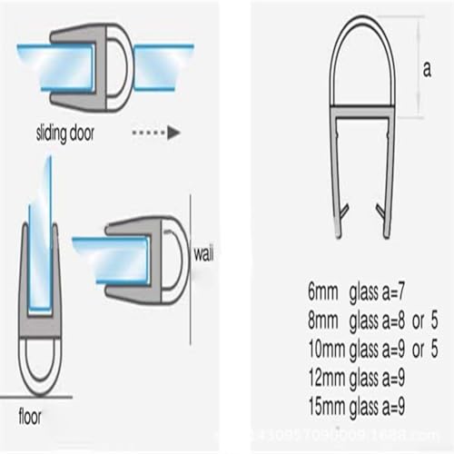 2 Stück Gummi-Duschtürdichtung, Ersatz 50 cm mit Wasserabweiser 6/8/10/12/15 mm für Glastüren verhindert Wasserlecks und Reibungsgeräusche (10 mm) von Sumsoctober