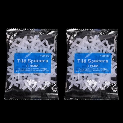 200 Stück Fliesen-Abstandshalter, Kreuz-Clips und Nivellierwerkzeug für Boden- und Wandfliesenmontage, entworfen, um gleichmäßigen Abstand zu erhalten und den Arbeitsablauf zu verbessern (3,0 mm) von Sumsoctober