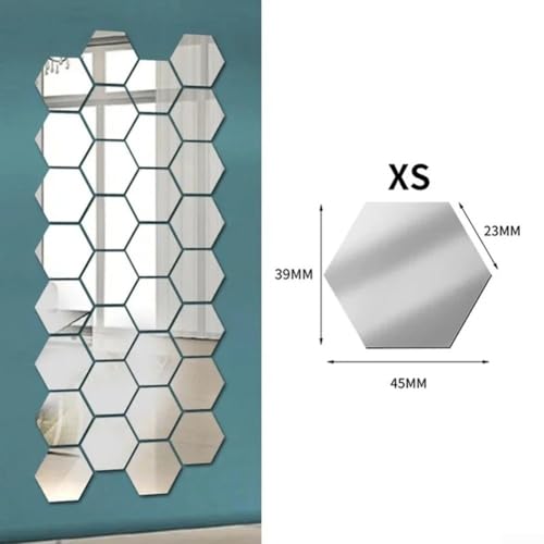 24 sechseckige Spiegelfliesen aus Acryl, perfekt für Heimdekoration und Bastelprojekte (XS, 24 Stück, Silber) von Sumsoctober