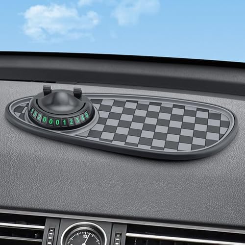 Armaturenbrett Anti-Rutsch-Matte mit 360 Grad drehbarer Handyhalterung und verstecktem Nummernschild für Parken und Handysicherheit im Auto (schwarz grau) von Sumsoctober