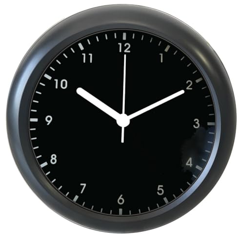 Badezimmer-Wanduhr, wasserdicht, staubdicht, selbstklebend, ohne Bohren, moderner Kunststoff, 17,2 cm, Schwarz von Sumsoctober