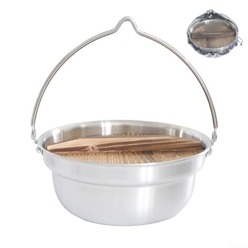 Camping Edelstahl Hängetopf zum Kochen im Freien mit natürlichem Zedernholzdeckel und Netz-Aufbewahrungstasche von Sumsoctober