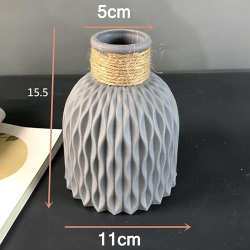 Dekorative Kunststoff-Vase mit Rattan-Finish, perfekt für Blumenarrangements zu Hause und im Büro (grau) von Sumsoctober