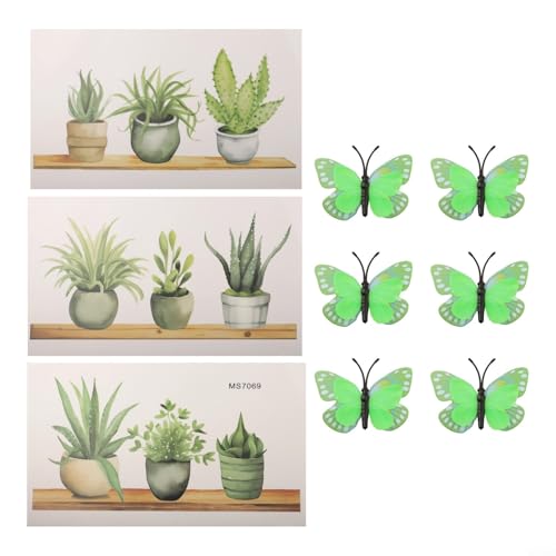 Dekorieren Sie Ihr Zuhause mit 6 leuchtenden grünen Pflanzen-Wandaufklebern und Schmetterlings-Designs von Sumsoctober