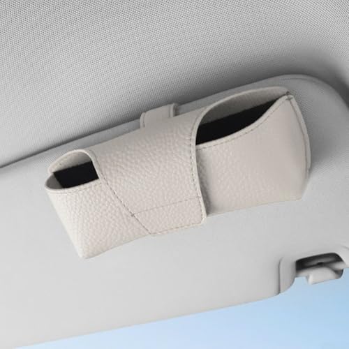 Fahrzeug-Sonnenbrillenhalter mit Aufbewahrungsbox aus PU-Leder und Sonnenschirm-Brillenclip, sichere Rückenclip-Installation für einfachen Zugang (grau) von Sumsoctober